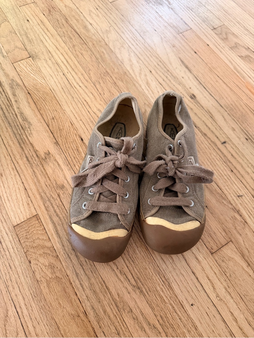 Keen Brown Canvas Lace-Up Sneakers with Tan Toe Cap